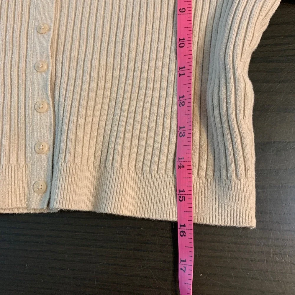 Abercrombie Fitch Ribbed Square Neck Crop Cardigan Beige Button Up Womens Medium